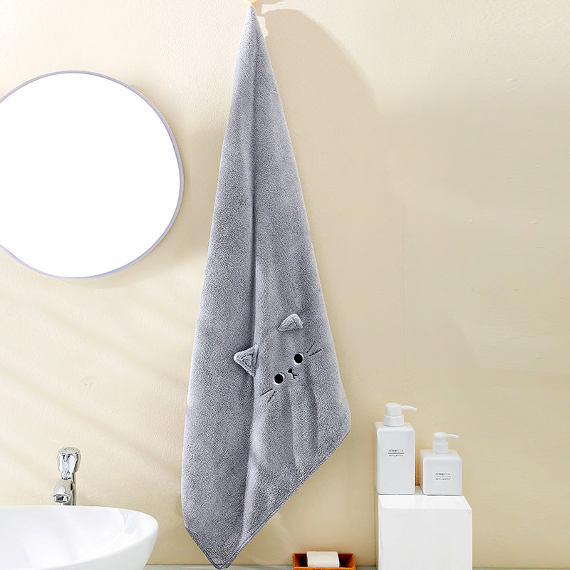 Coral Velvet Cartoon Cat Hair Drying Towel - Mubimart -  