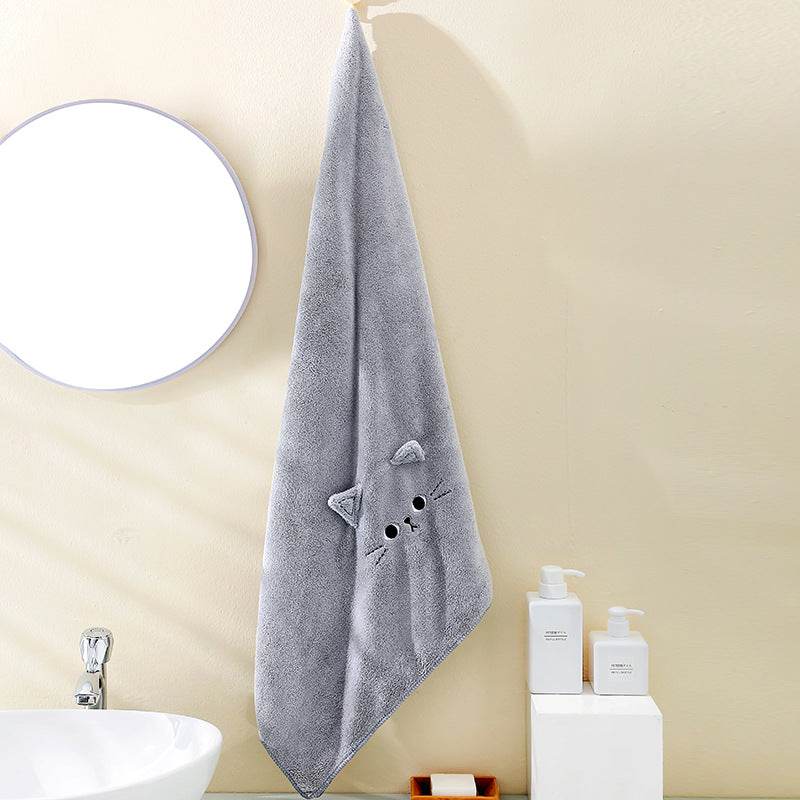 Coral Velvet Cartoon Cat Hair Drying Towel - Mubimart