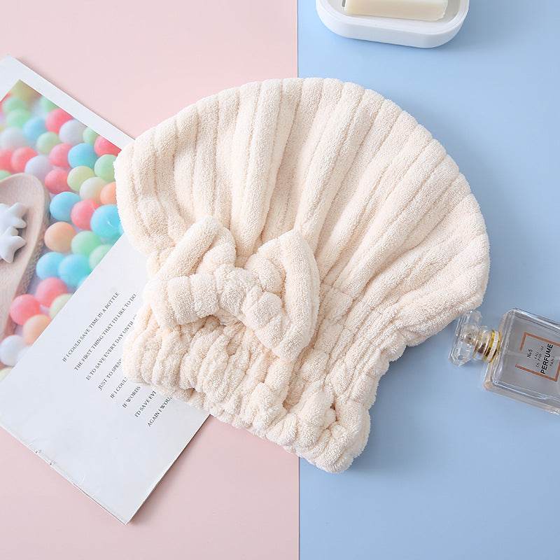Coral Velvet Shell Absorbent Shower Cap Quick Dry Hair Cap Thickened Soft Dry Hair Towel - Mubimart