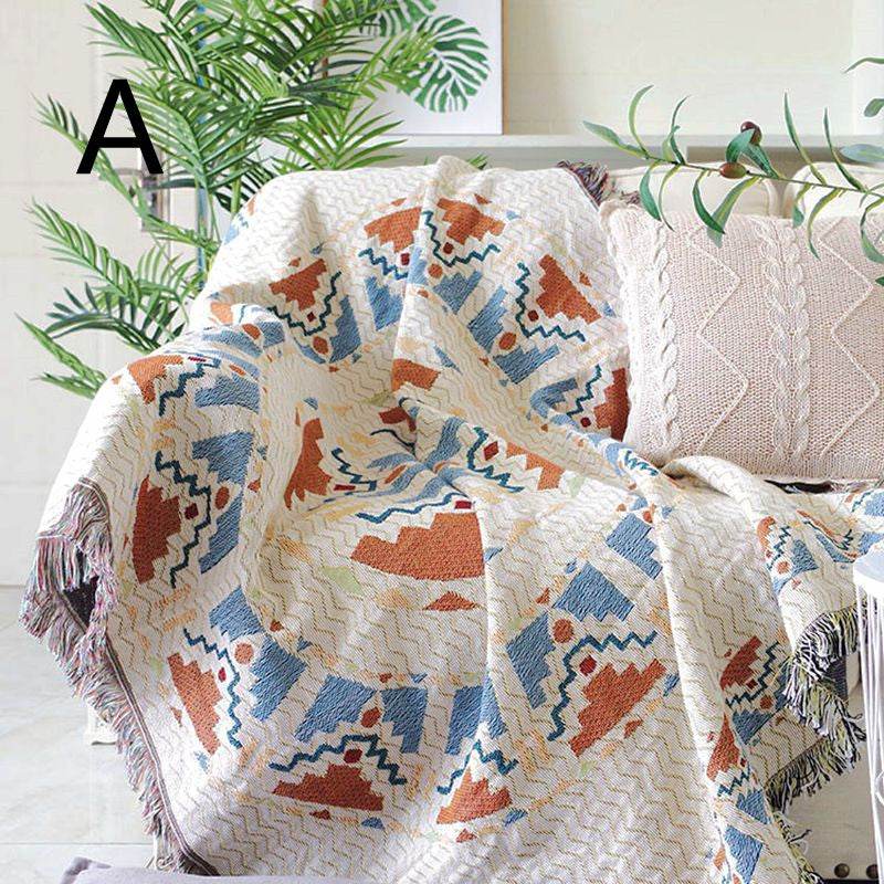 Cotton Hemp Woven Thread Blanket Sofa Towel Beach Towel Thin Blanket - Mubimart