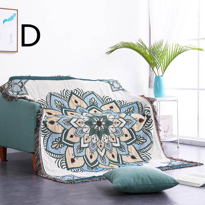 Cotton Hemp Woven Thread Blanket Sofa Towel Beach Towel Thin Blanket - Mubimart