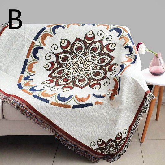 Cotton Hemp Woven Thread Blanket Sofa Towel Beach Towel Thin Blanket - Mubimart