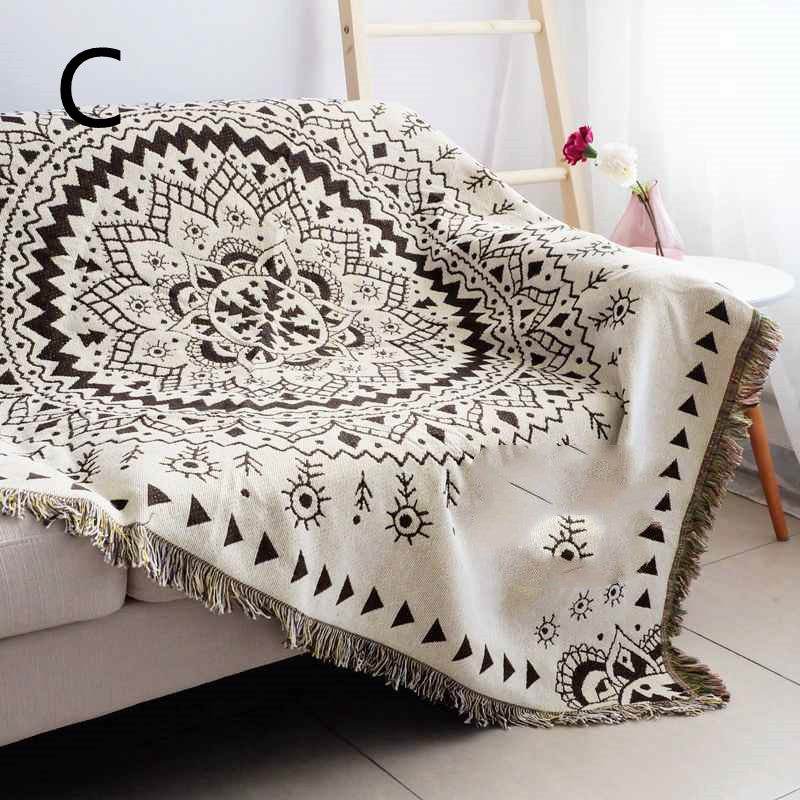 Cotton Hemp Woven Thread Blanket Sofa Towel Beach Towel Thin Blanket - Mubimart