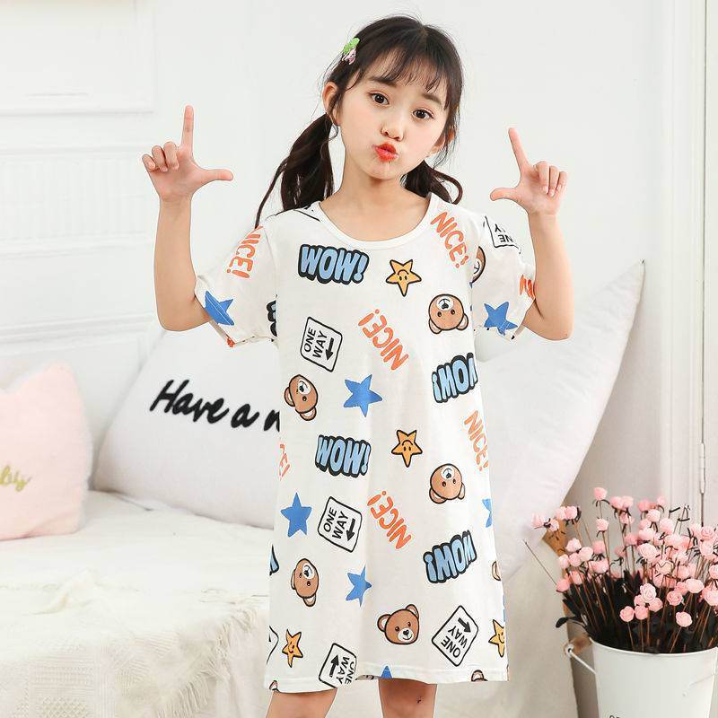 Cotton Nightdress Parent-child Baby Thin Princess Dress Girl Child Short-sleeved Pajama Dress - Mubimart