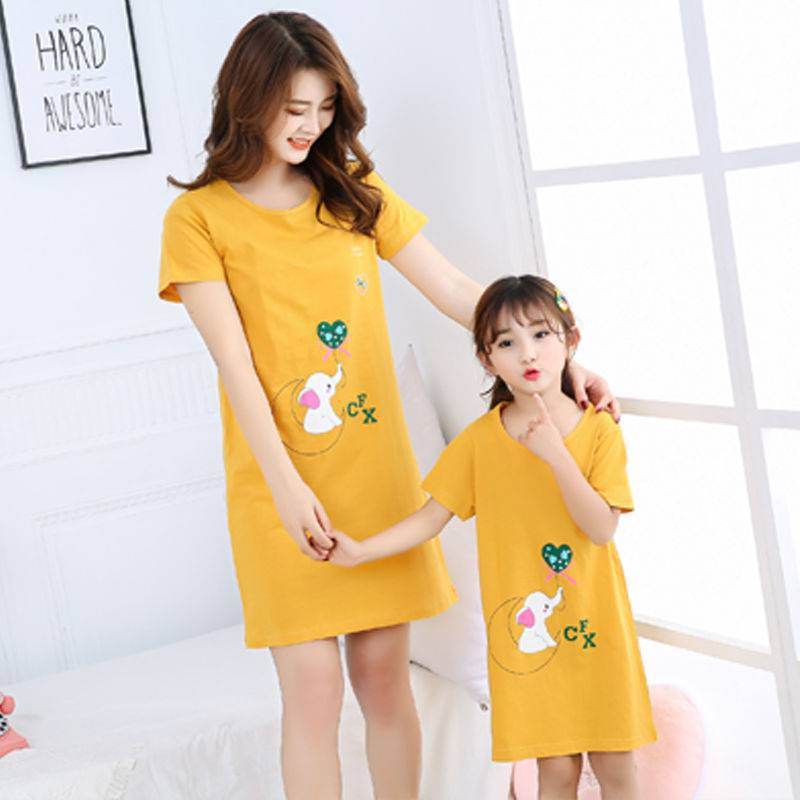Cotton Nightdress Parent-child Baby Thin Princess Dress Girl Child Short-sleeved Pajama Dress - Mubimart