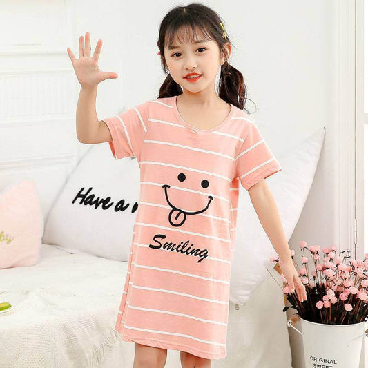 Cotton Nightdress Parent-child Baby Thin Princess Dress Girl Child Short-sleeved Pajama Dress - Mubimart