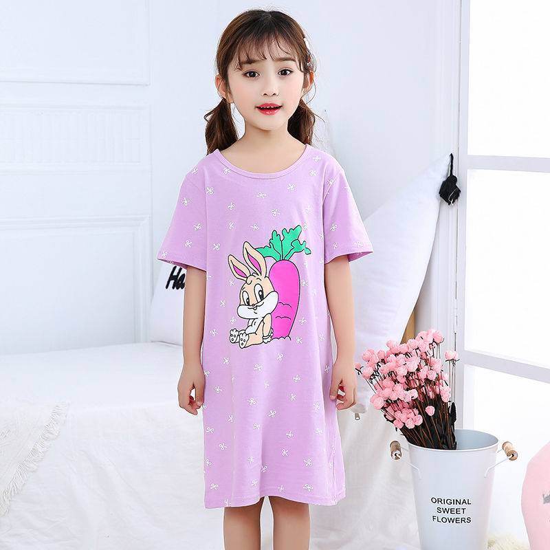Cotton Nightdress Parent-child Baby Thin Princess Dress Girl Child Short-sleeved Pajama Dress - Mubimart