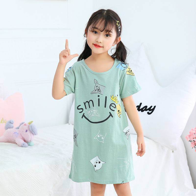 Cotton Nightdress Parent-child Baby Thin Princess Dress Girl Child Short-sleeved Pajama Dress - Mubimart