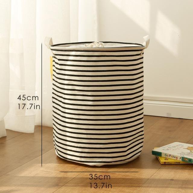 Cotton and linen storage bucket fabric waterproof folding hamper home debris toys storage basket - Mubimart -  