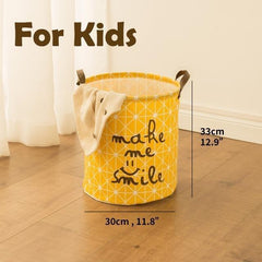 Cotton and linen storage bucket fabric waterproof folding hamper home debris toys storage basket - Mubimart - Laundry Hamper 