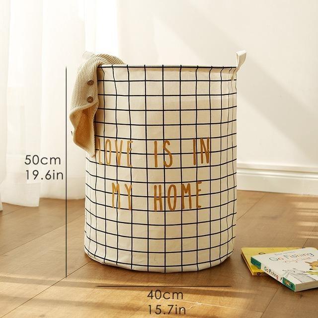 Cotton and linen storage bucket fabric waterproof folding hamper home debris toys storage basket - Mubimart -  