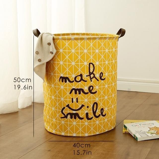 Cotton and linen storage bucket fabric waterproof folding hamper home debris toys storage basket - Mubimart -  