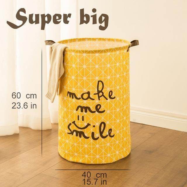 Cotton and linen storage bucket fabric waterproof folding hamper home debris toys storage basket - Mubimart