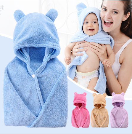 Cotton baby care hooded bath towel - Mubimart - Towel 