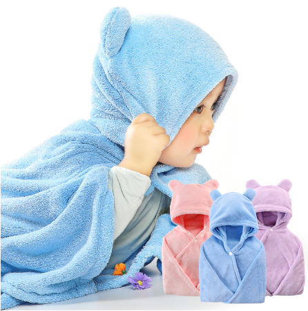 Cotton baby care hooded bath towel - Mubimart -  