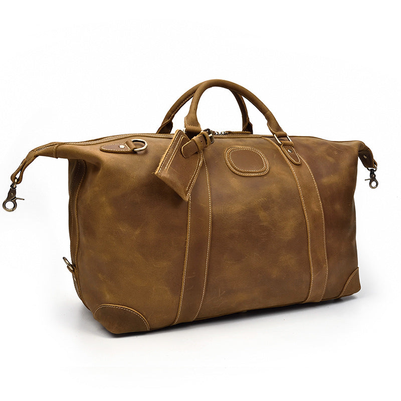 Crazy horse leather large capacity luggage bag - Mubimart -  