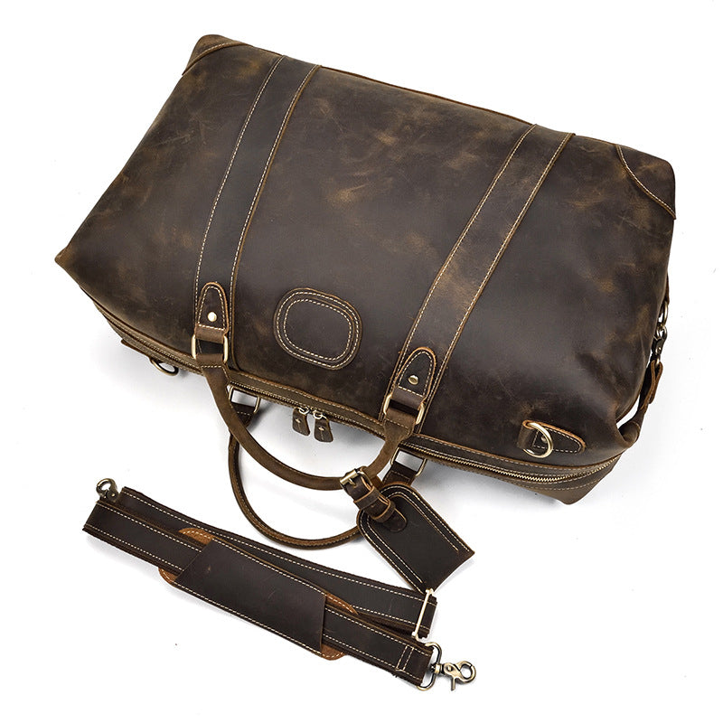 Crazy horse leather large capacity luggage bag - Mubimart -  