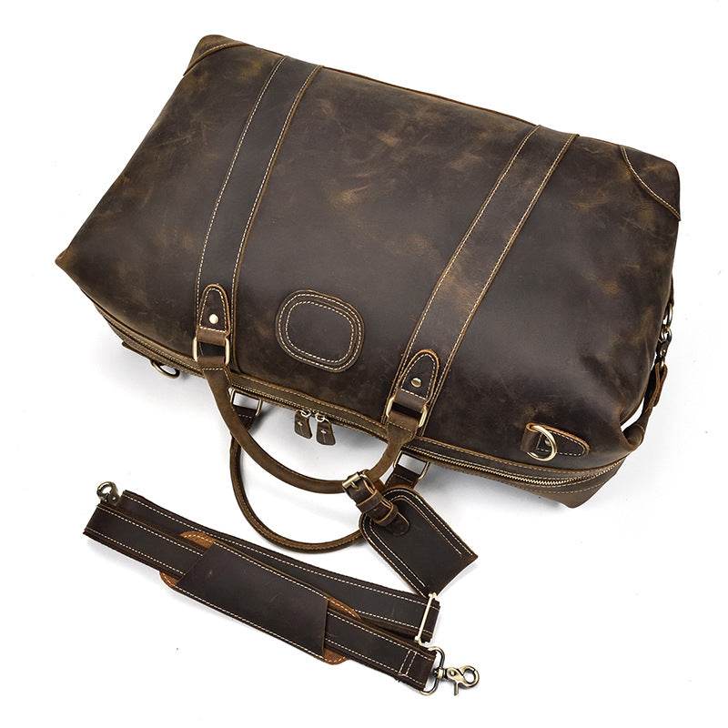 Crazy horse leather large capacity luggage bag - Mubimart