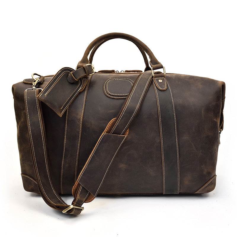 Crazy horse leather large capacity luggage bag - Mubimart