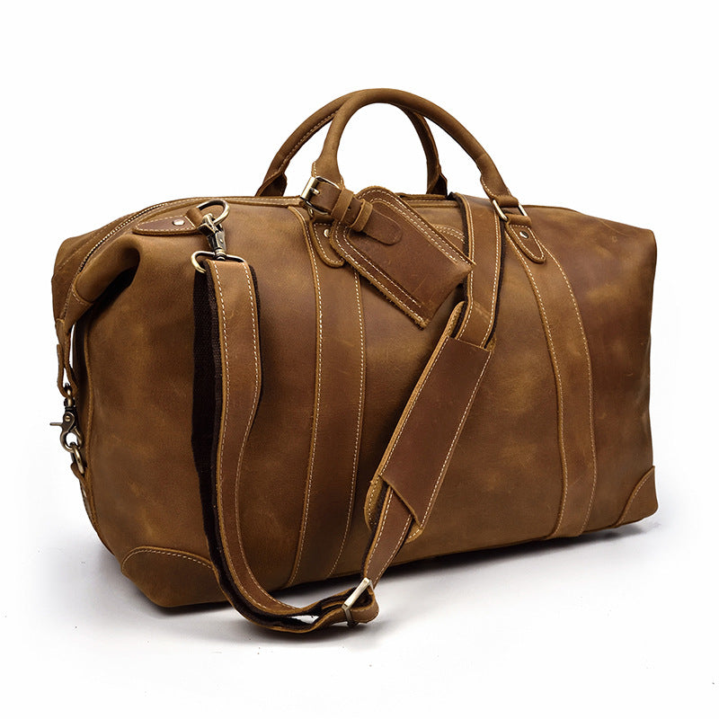 Crazy horse leather large capacity luggage bag - Mubimart -  