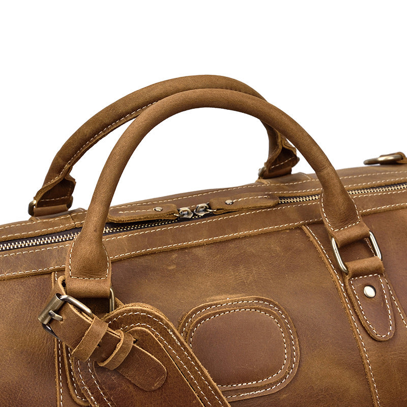 Crazy horse leather large capacity luggage bag - Mubimart -  