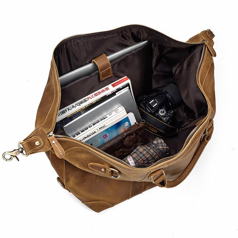 Crazy horse leather large capacity luggage bag - Mubimart