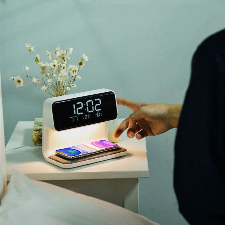 Creative 3 In 1 Bedside Lamp Wireless Charging LCD Screen Alarm Clock Wireless Phone Charger - Mubimart