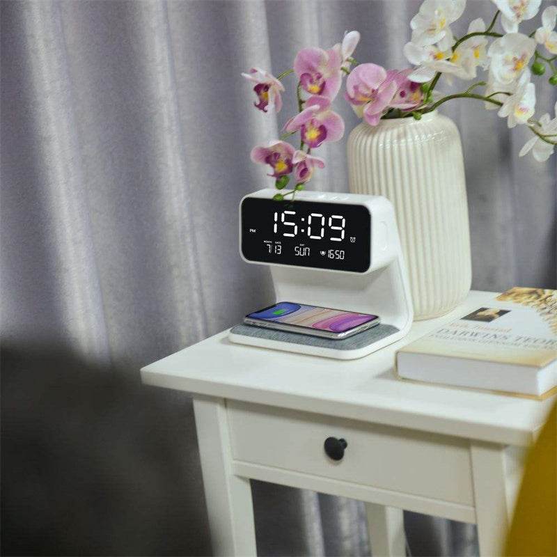 Creative 3 In 1 Bedside Lamp Wireless Charging LCD Screen Alarm Clock Wireless Phone Charger - Mubimart