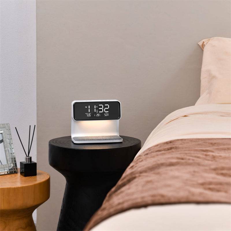 Creative 3 In 1 Bedside Lamp Wireless Charging LCD Screen Alarm Clock Wireless Phone Charger - Mubimart