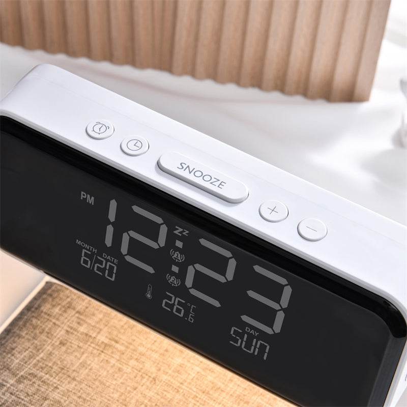 Creative 3 In 1 Bedside Lamp Wireless Charging LCD Screen Alarm Clock Wireless Phone Charger - Mubimart