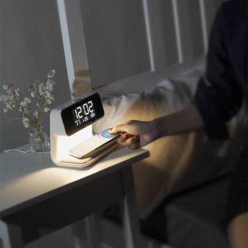 Creative 3 In 1 Bedside Lamp Wireless Charging LCD Screen Alarm Clock Wireless Phone Charger - Mubimart