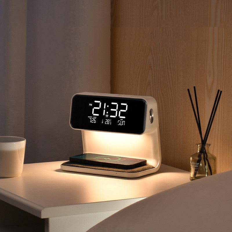 Creative 3 In 1 Bedside Lamp Wireless Charging LCD Screen Alarm Clock Wireless Phone Charger - Mubimart