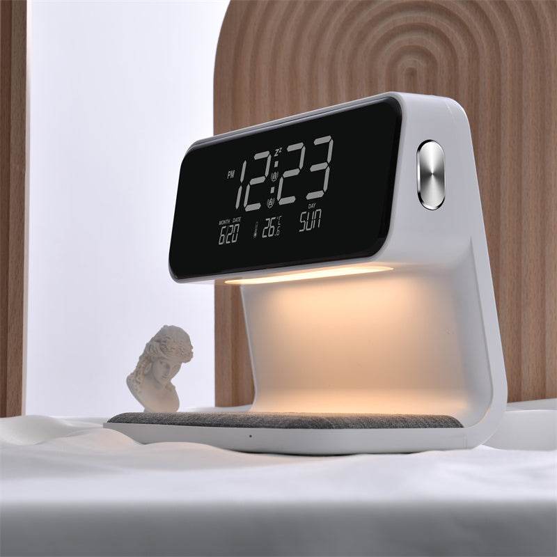 Creative 3 In 1 Bedside Lamp Wireless Charging LCD Screen Alarm Clock Wireless Phone Charger - Mubimart