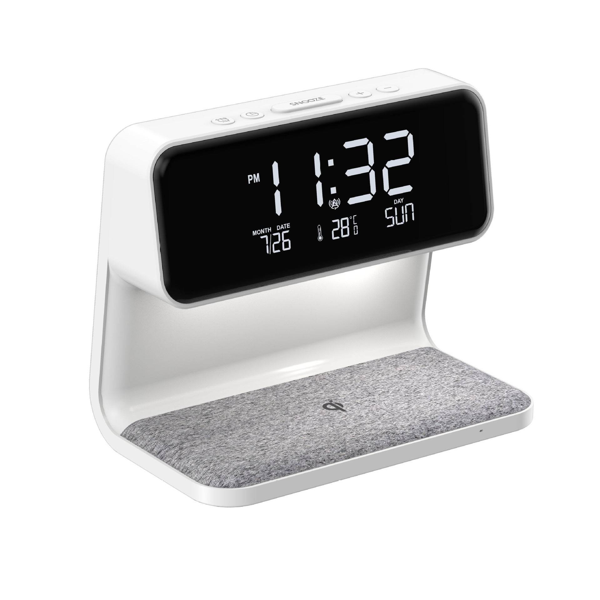 Creative 3 In 1 Bedside Lamp Wireless Charging LCD Screen Alarm Clock Wireless Phone Charger - Mubimart
