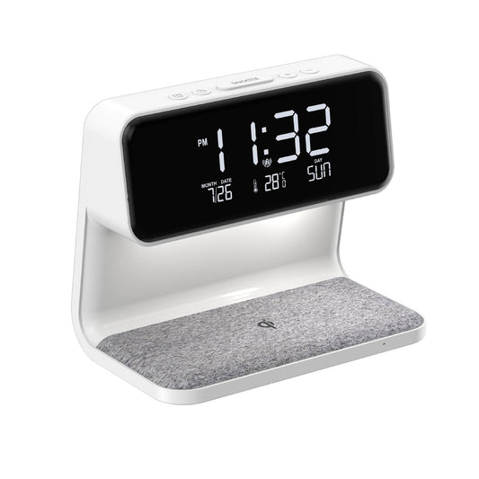 Creative 3 In 1 Bedside Lamp Wireless Charging LCD Screen Alarm Clock Wireless Phone Charger - Mubimart