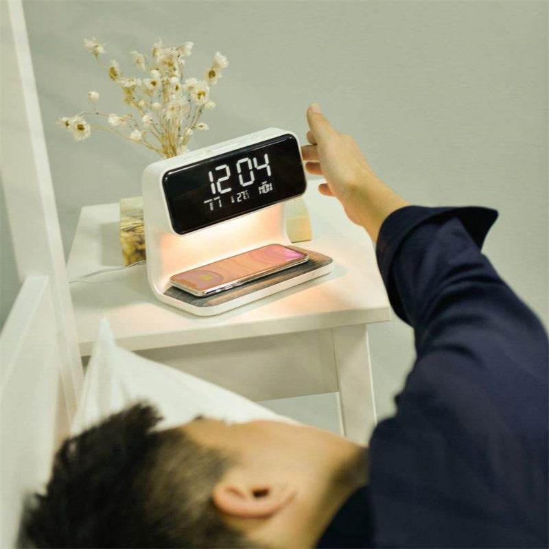 Creative 3 In 1 Bedside Lamp Wireless Charging LCD Screen Alarm Clock Wireless Phone Charger - Mubimart