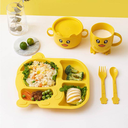 Creative And Fashionable Five-Piece Cartoon Baby Children's Tableware Dinner Plate Household Anti-Fall Split Grid Cartoon Set Complementary Food Bowl - Mubimart