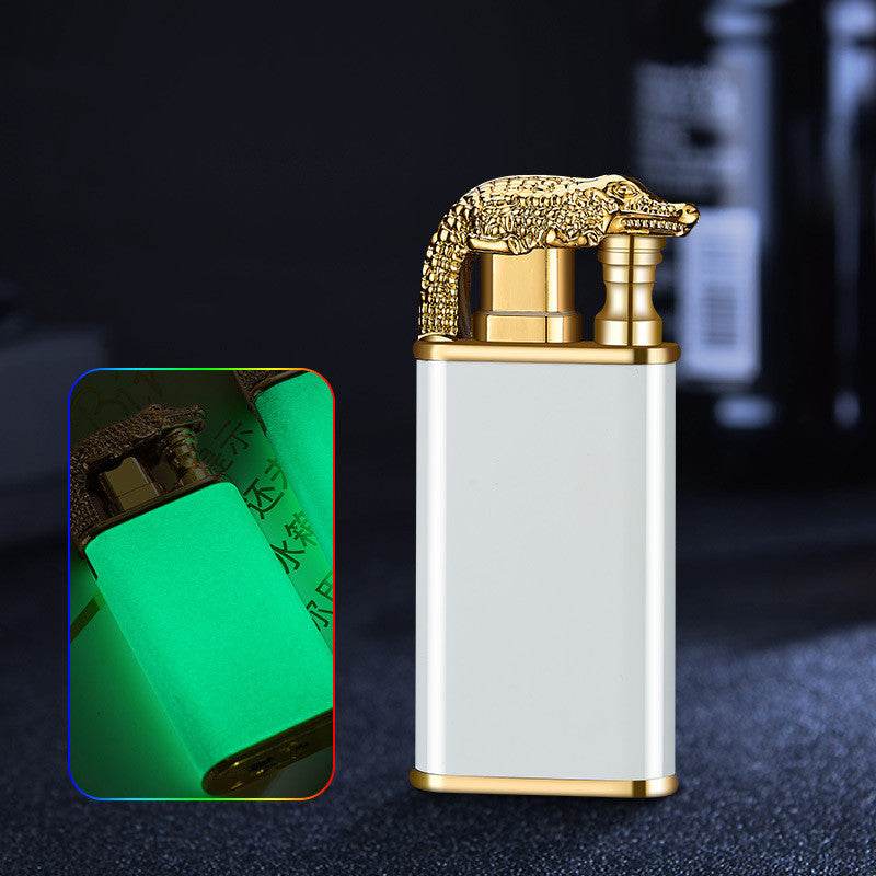 Creative Blue Flame Lighter Dolphin Dragon Tiger Double Fire Metal Winproof Lighter Inflatable Lighter - Mubimart