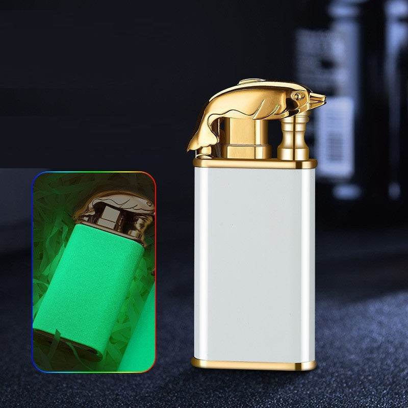 Creative Blue Flame Lighter Dolphin Dragon Tiger Double Fire Metal Winproof Lighter Inflatable Lighter - Mubimart