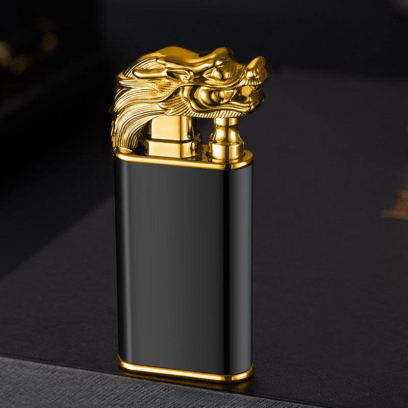 Creative Blue Flame Lighter Dolphin Dragon Tiger Double Fire Metal Winproof Lighter Inflatable Lighter - Mubimart