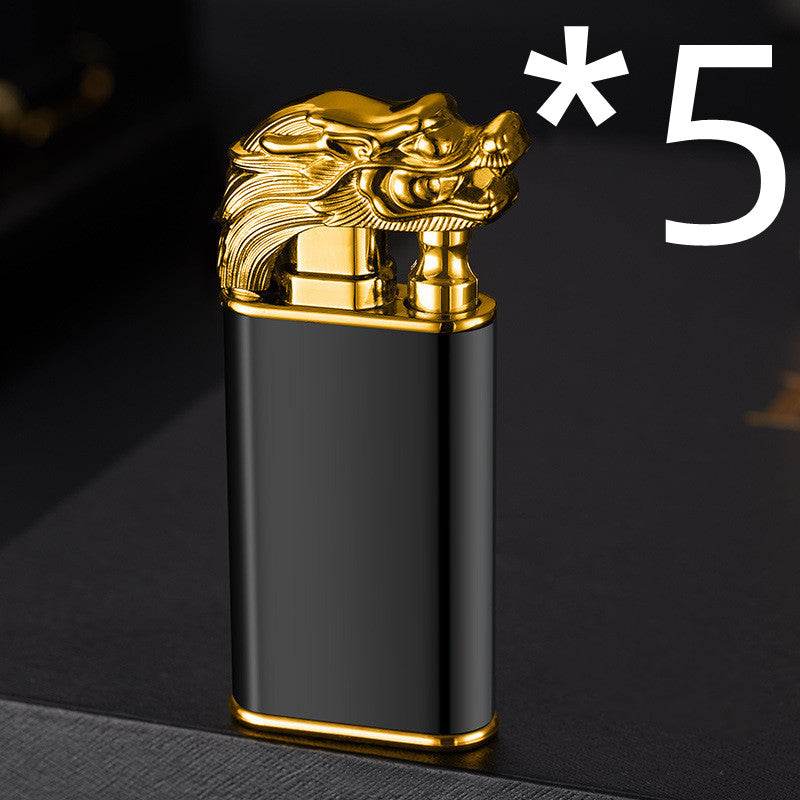 Creative Blue Flame Lighter Dolphin Dragon Tiger Double Fire Metal Winproof Lighter Inflatable Lighter - Mubimart