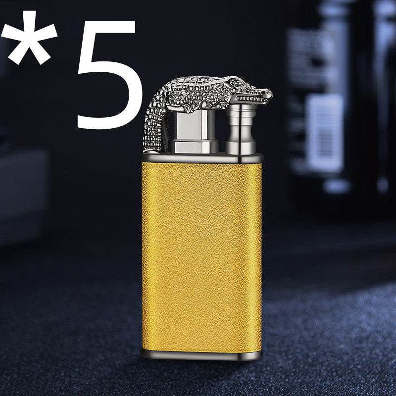 Creative Blue Flame Lighter Dolphin Dragon Tiger Double Fire Metal Winproof Lighter Inflatable Lighter - Mubimart