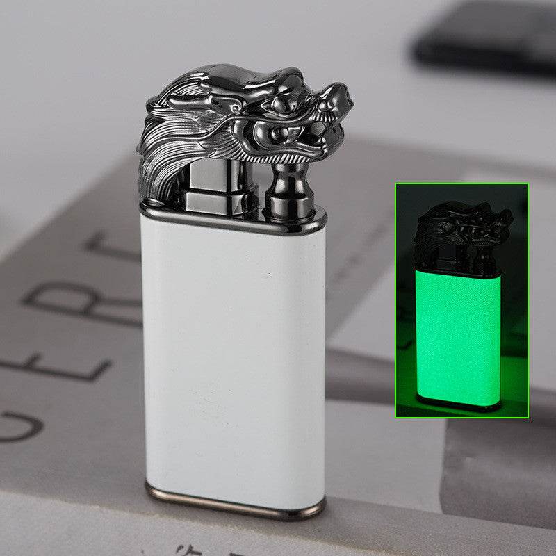 Creative Blue Flame Lighter Dolphin Dragon Tiger Double Fire Metal Winproof Lighter Inflatable Lighter - Mubimart