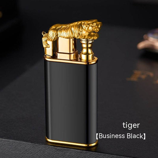 Creative Blue Flame Lighter Dolphin Dragon Tiger Double Fire Metal Winproof Lighter Inflatable Lighter - Mubimart