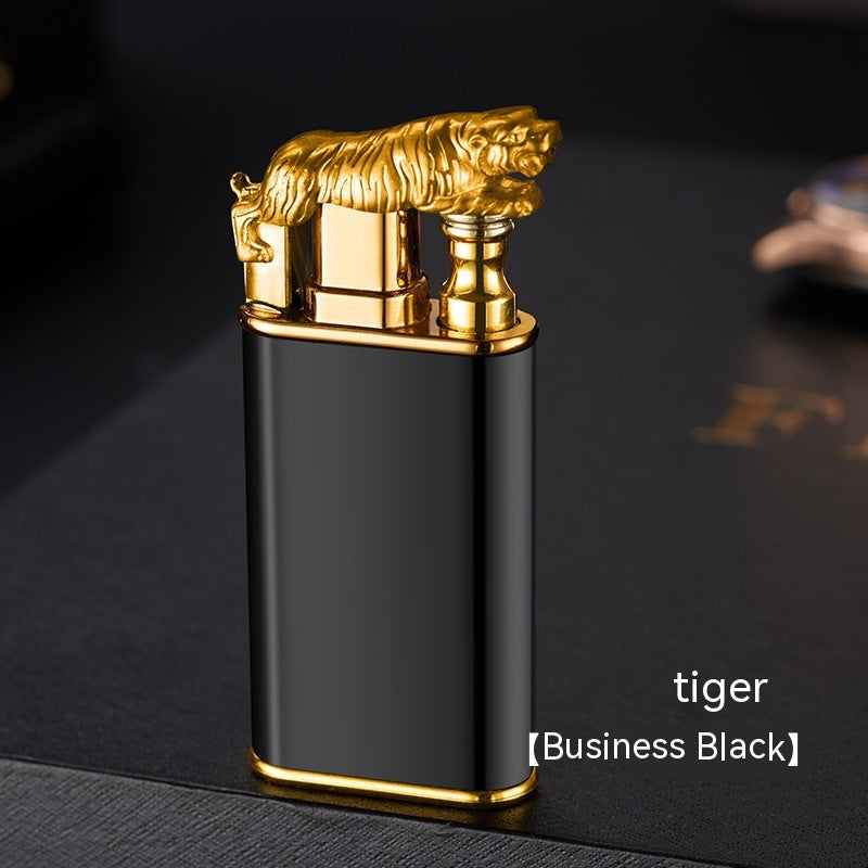 Creative Blue Flame Lighter Dolphin Dragon Tiger Double Fire Metal Winproof Lighter Inflatable Lighter - Mubimart -  