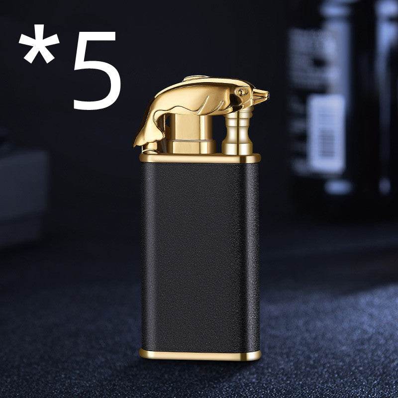 Creative Blue Flame Lighter Dolphin Dragon Tiger Double Fire Metal Winproof Lighter Inflatable Lighter - Mubimart