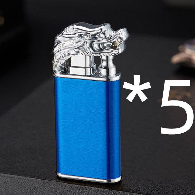 Creative Blue Flame Lighter Dolphin Dragon Tiger Double Fire Metal Winproof Lighter Inflatable Lighter - Mubimart -  