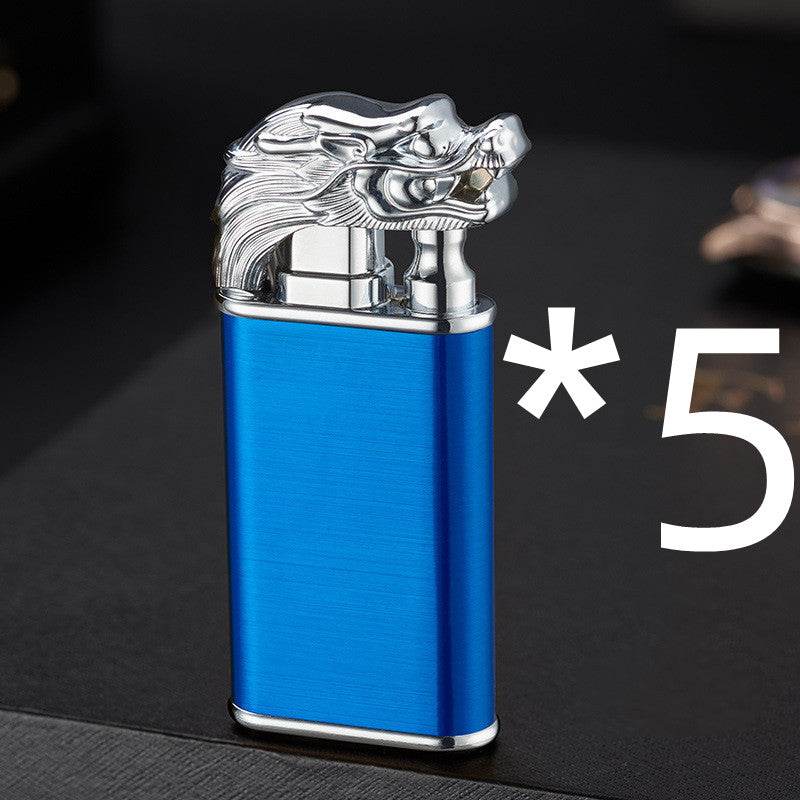 Creative Blue Flame Lighter Dolphin Dragon Tiger Double Fire Metal Winproof Lighter Inflatable Lighter - Mubimart