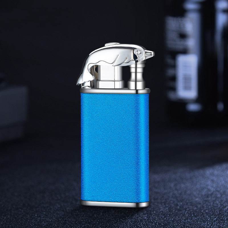 Creative Blue Flame Lighter Dolphin Dragon Tiger Double Fire Metal Winproof Lighter Inflatable Lighter - Mubimart