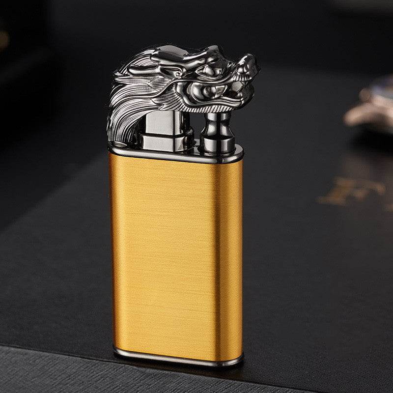 Creative Blue Flame Lighter Dolphin Dragon Tiger Double Fire Metal Winproof Lighter Inflatable Lighter - Mubimart
